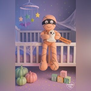 Ghoulish Long-Leg Mummy Plush Shelf Sitter Cute Spooky Halloween Decor NWT